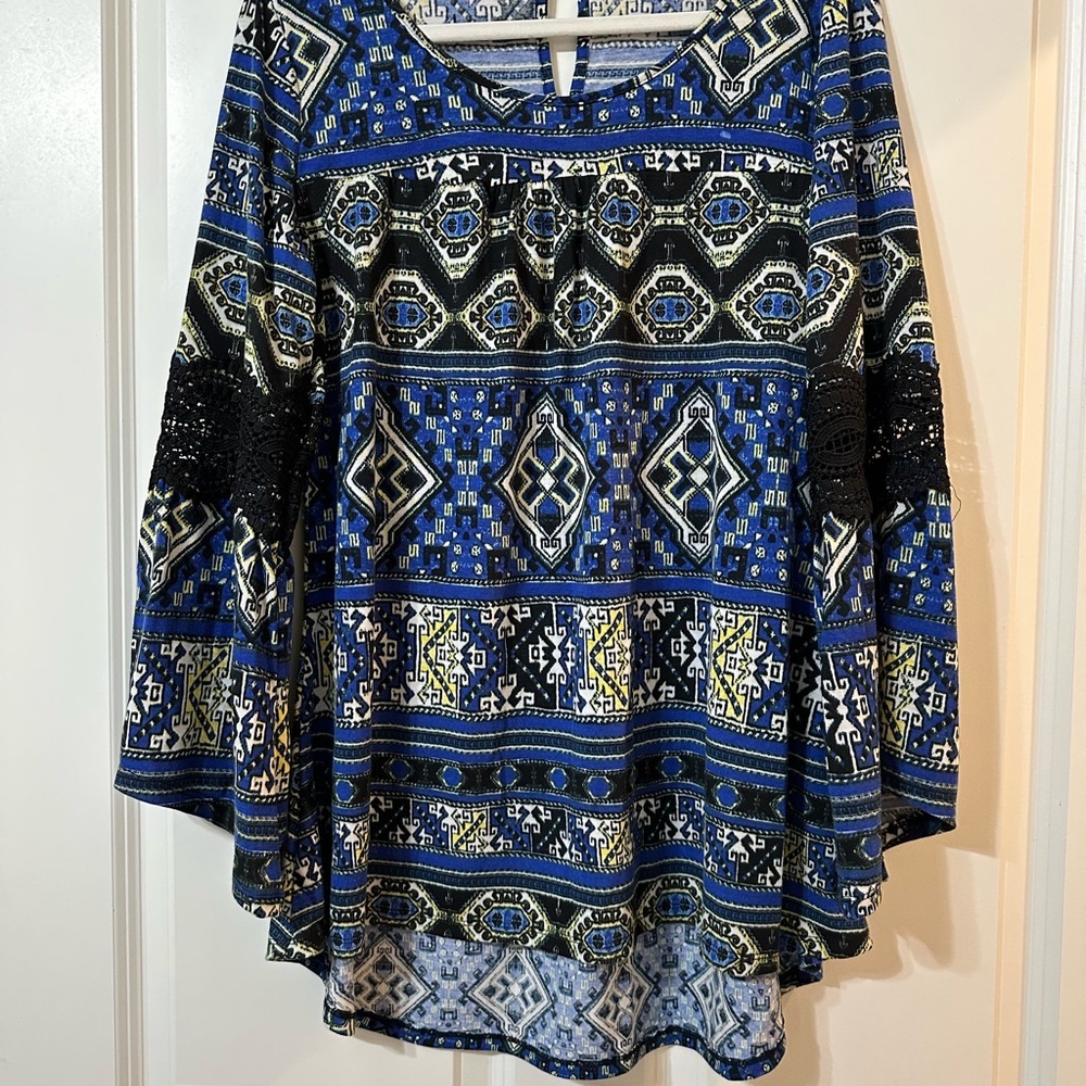 Hannah Boho Print Lace Bell Sleeve Women’s Top, Large - Picture 4 of 13